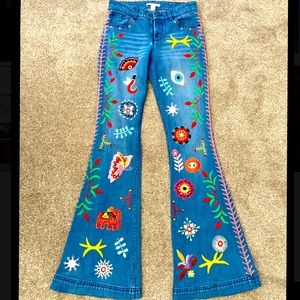 Alice + Olivia Ryley Embroidered Low-Rise Bell-Bottom Jeans